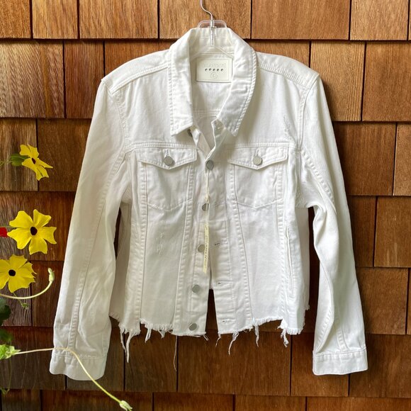 NWT BLANK NYC White Distressed Denim Raw Hem Jacket in Women's Large - Picture 16 of 16